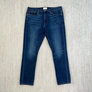 Frame Denim Le Beau High Rise Boyfriend Blue Jeans in Burnside 32